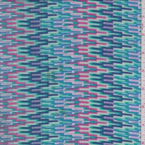 2 YD PC-Mint/Pink Digital Flamestitch Rayon Challis Fabric