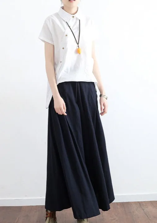 2021 Fall Black Plus Size Linen Skirts Oversize Pleated Skirts Long