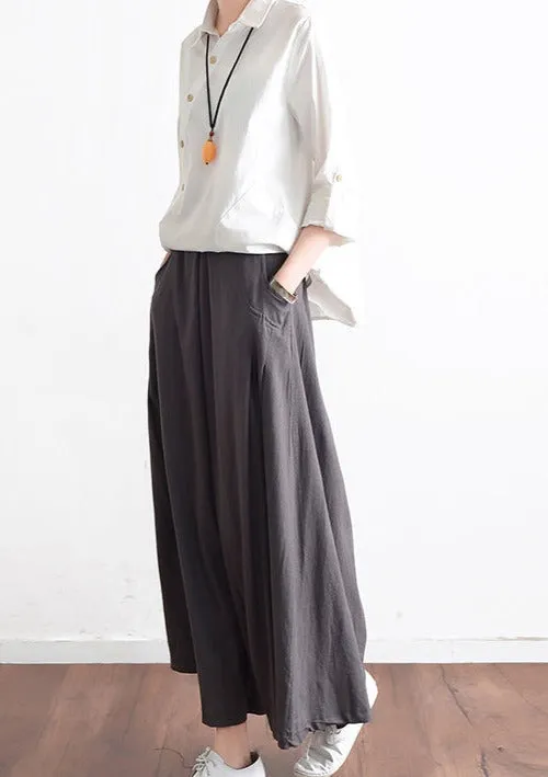 2021 Fall Black Plus Size Linen Skirts Oversize Pleated Skirts Long