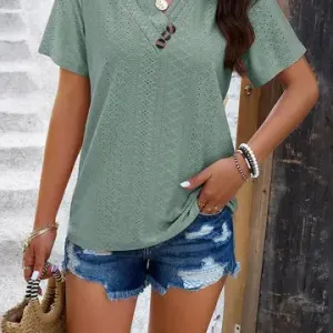 Aila Sage V Neck Short Sleeve Top