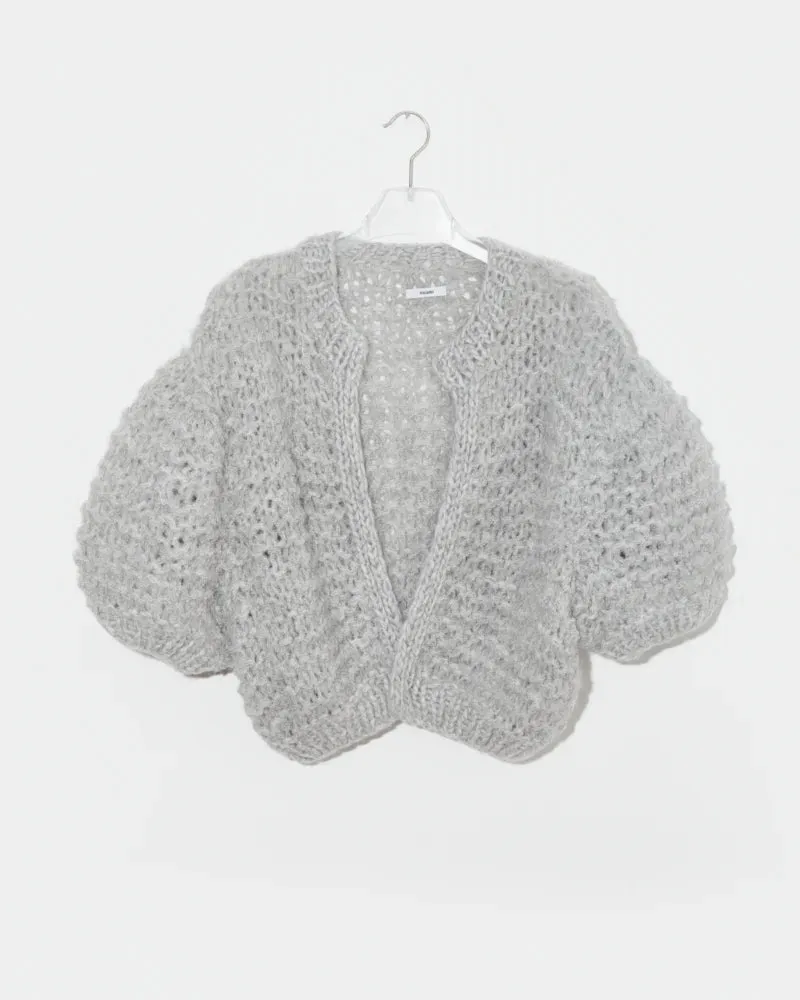 Alpaca Short Sleeve Puffy Cardigan | Grey