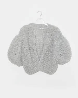 Alpaca Short Sleeve Puffy Cardigan | Grey