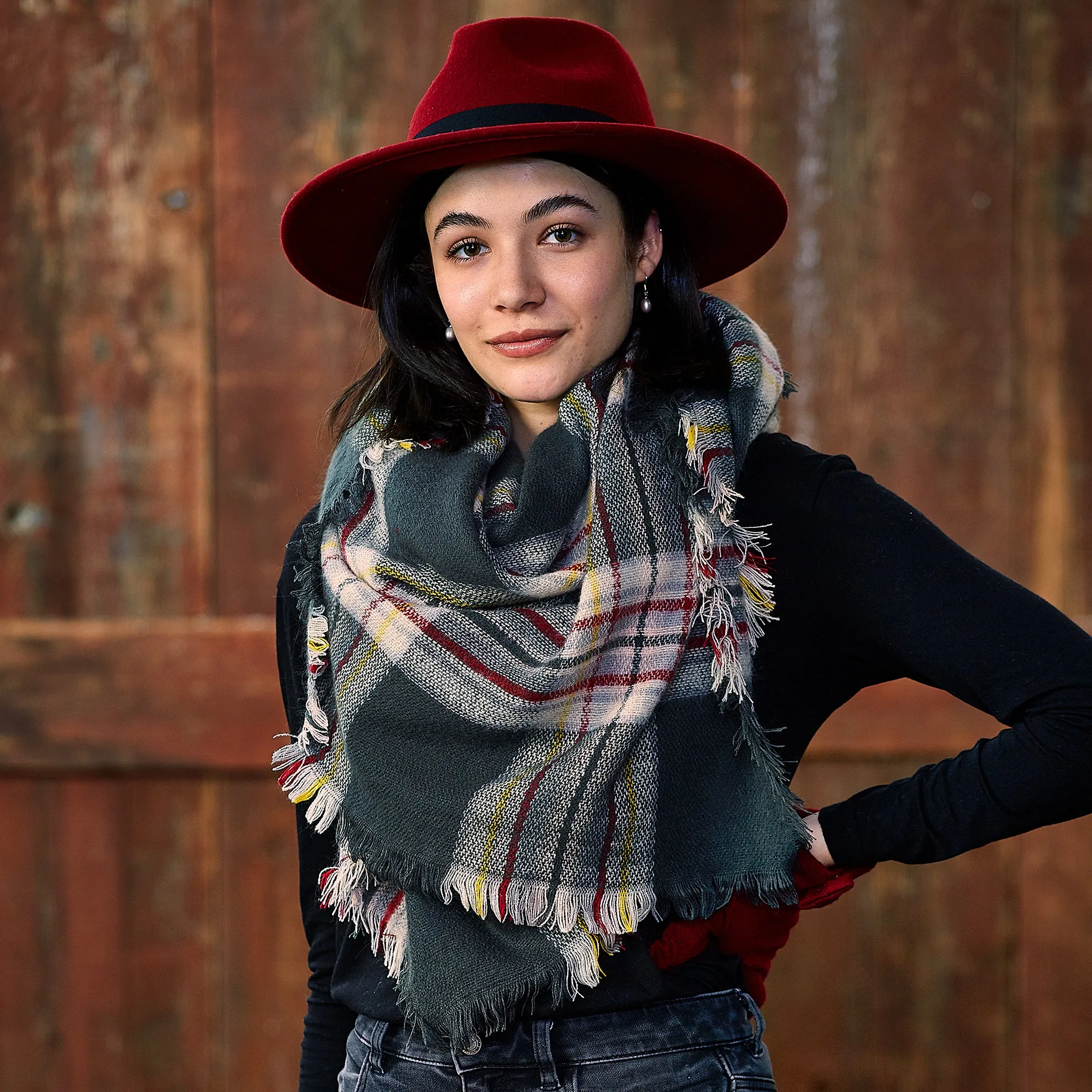 Anchor Plaid Blanket Scarf