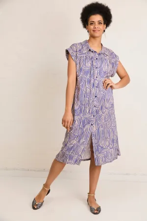 Atelier Jupe-Soft brown viscose with blue abstract print