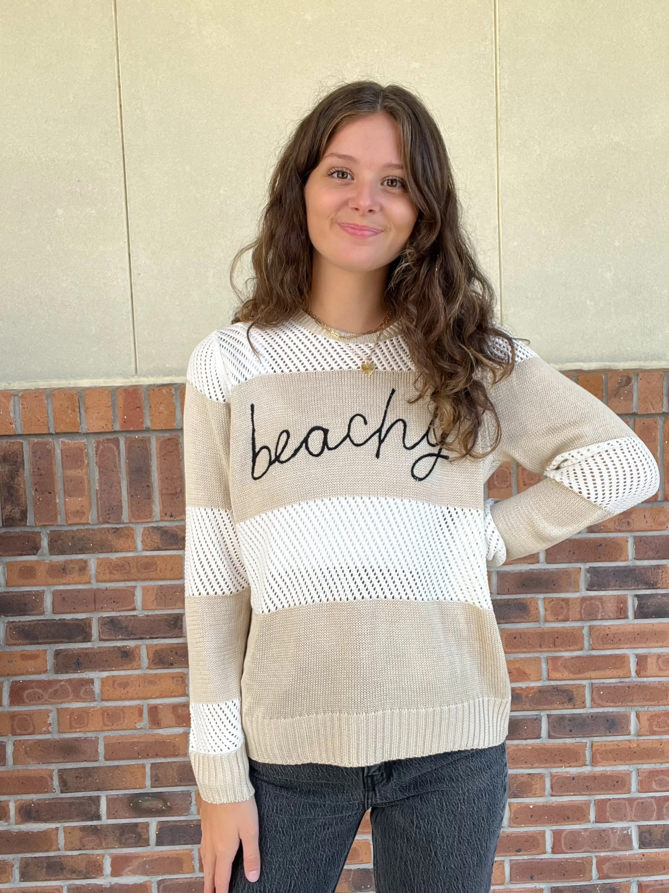 Beachy Embroidered Stripe Top