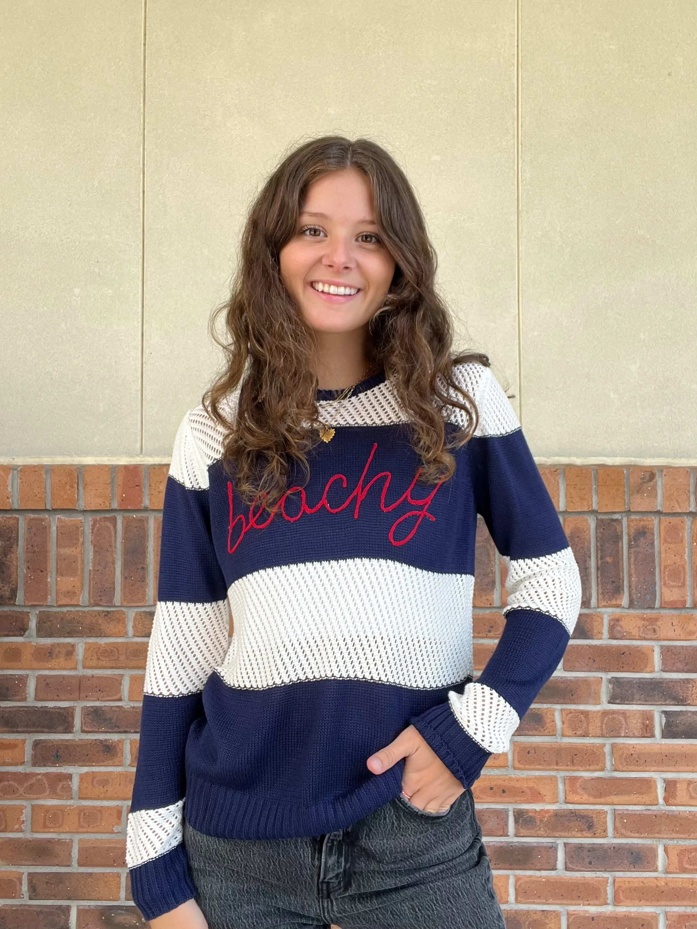 Beachy Embroidered Stripe Top