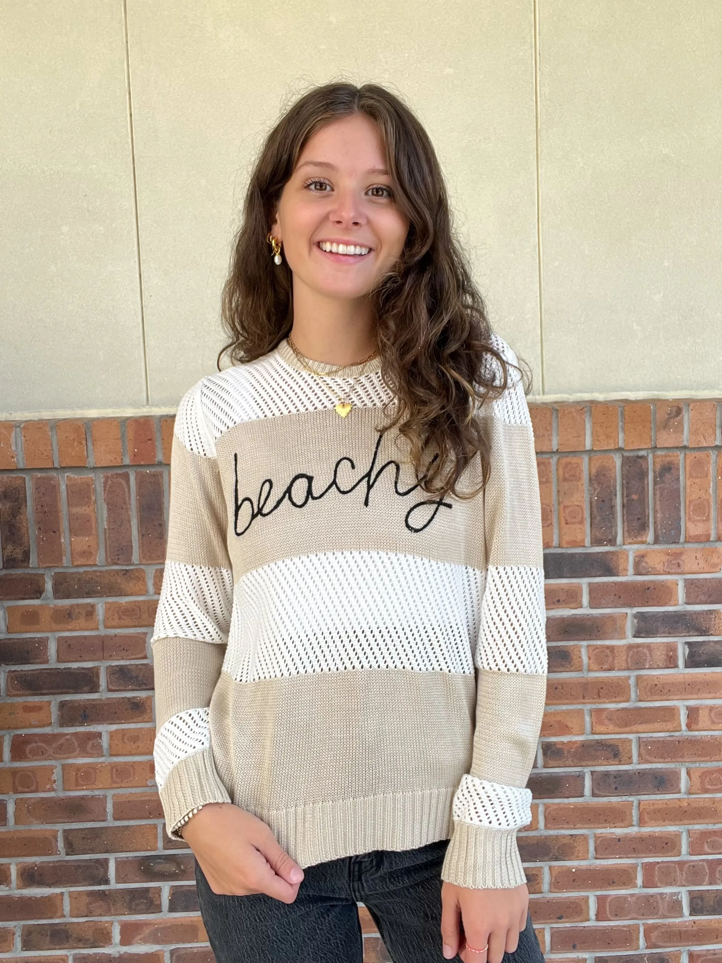 Beachy Embroidered Stripe Top