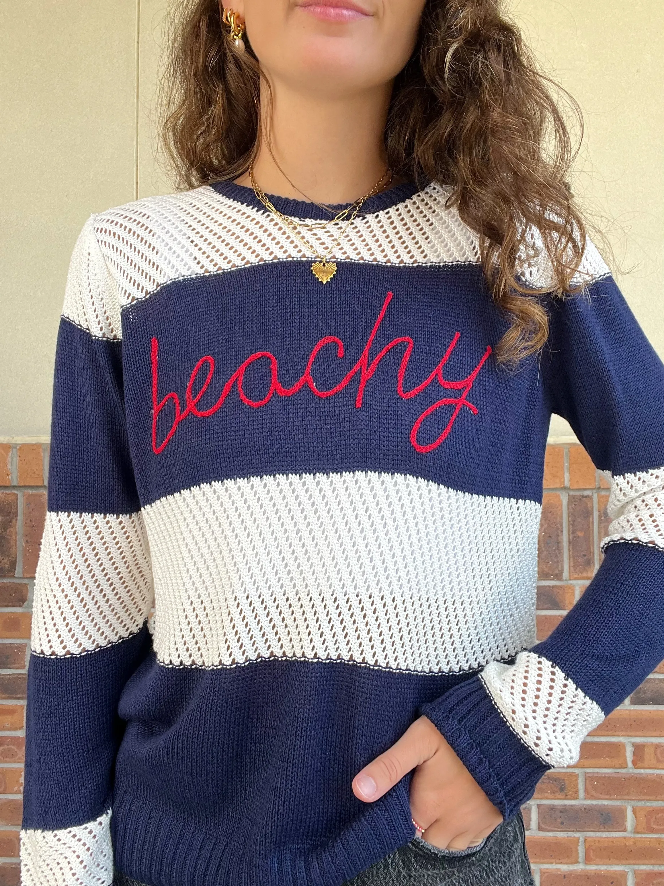 Beachy Embroidered Stripe Top