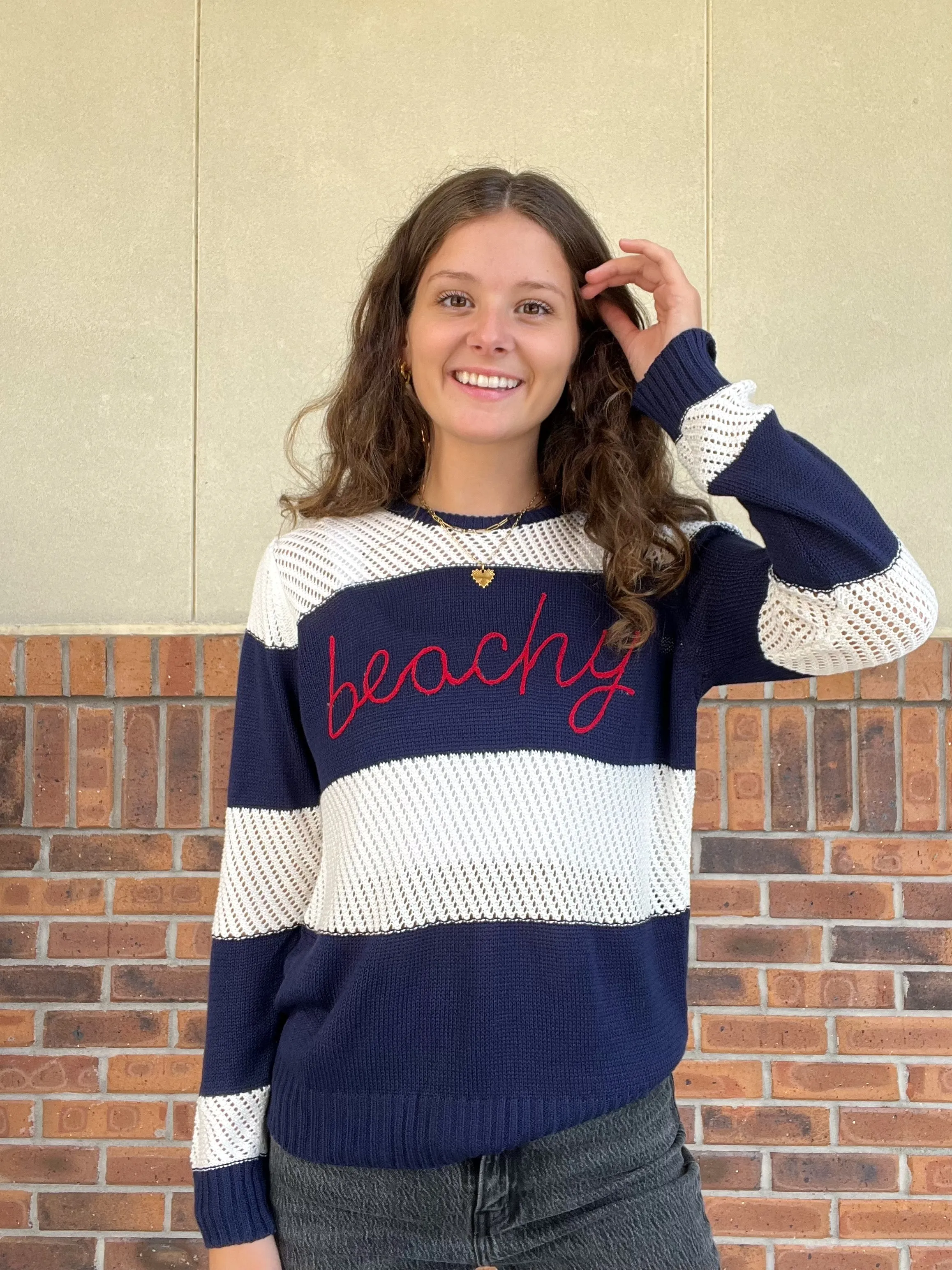 Beachy Embroidered Stripe Top