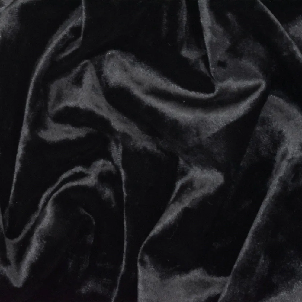 Black Solid Stretch Poly Velvet Knit Fabric
