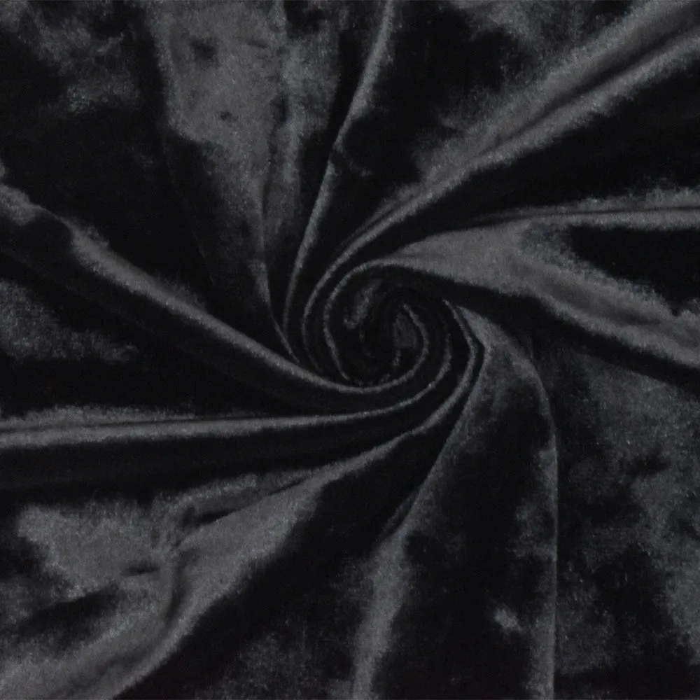 Black Solid Stretch Poly Velvet Knit Fabric