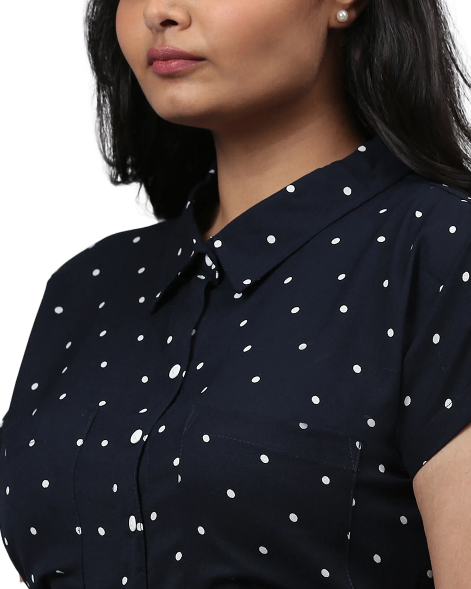 Blue Polka Dot Front Button Dress | Blue