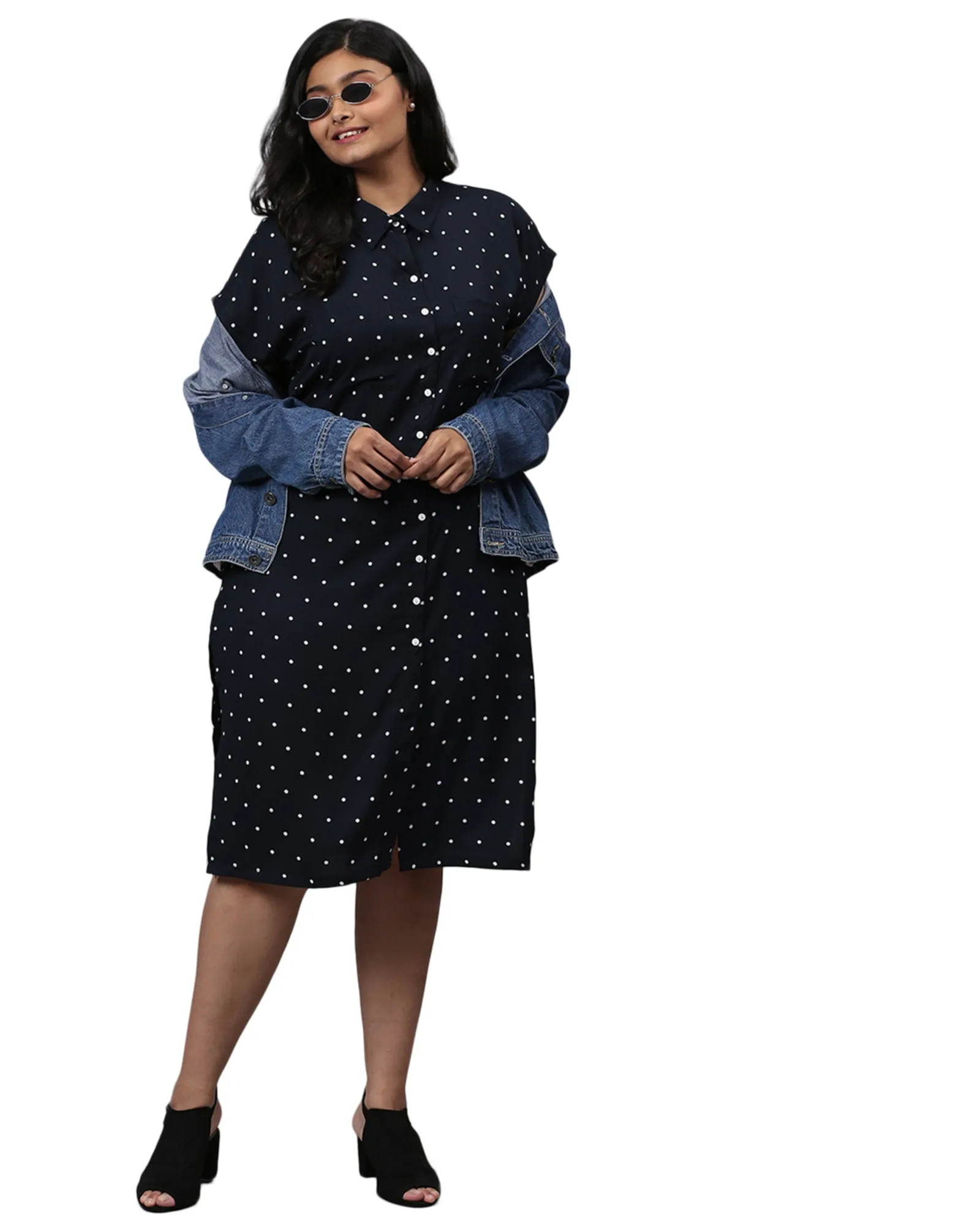 Blue Polka Dot Front Button Dress | Blue