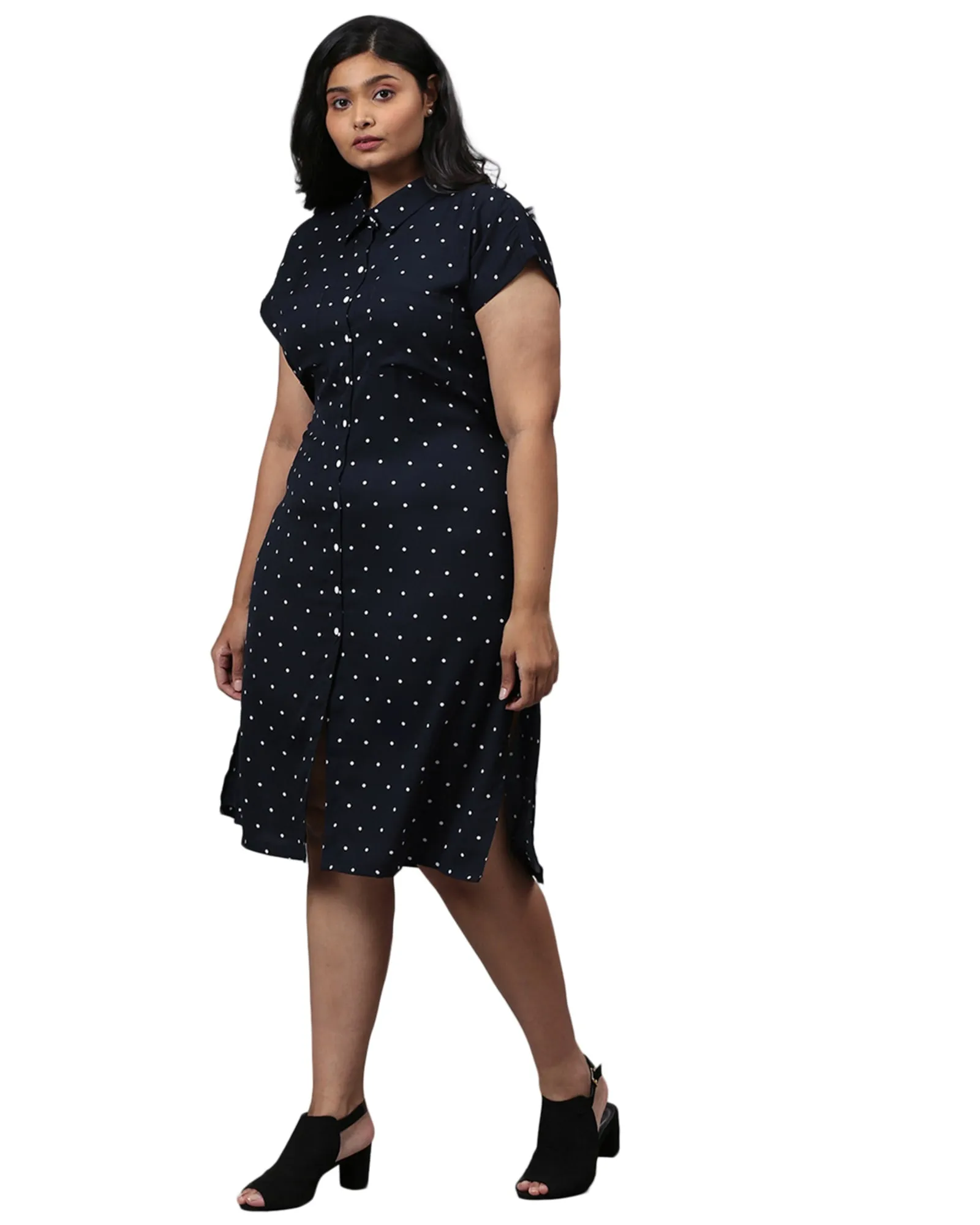 Blue Polka Dot Front Button Dress | Blue