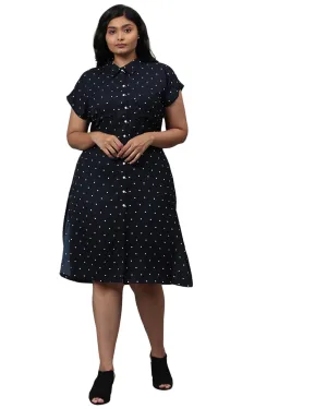 Blue Polka Dot Front Button Dress | Blue