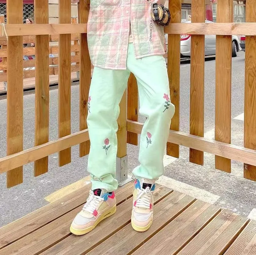 Bohemian floral casual street trousers