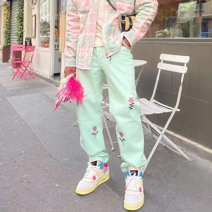 Bohemian floral casual street trousers