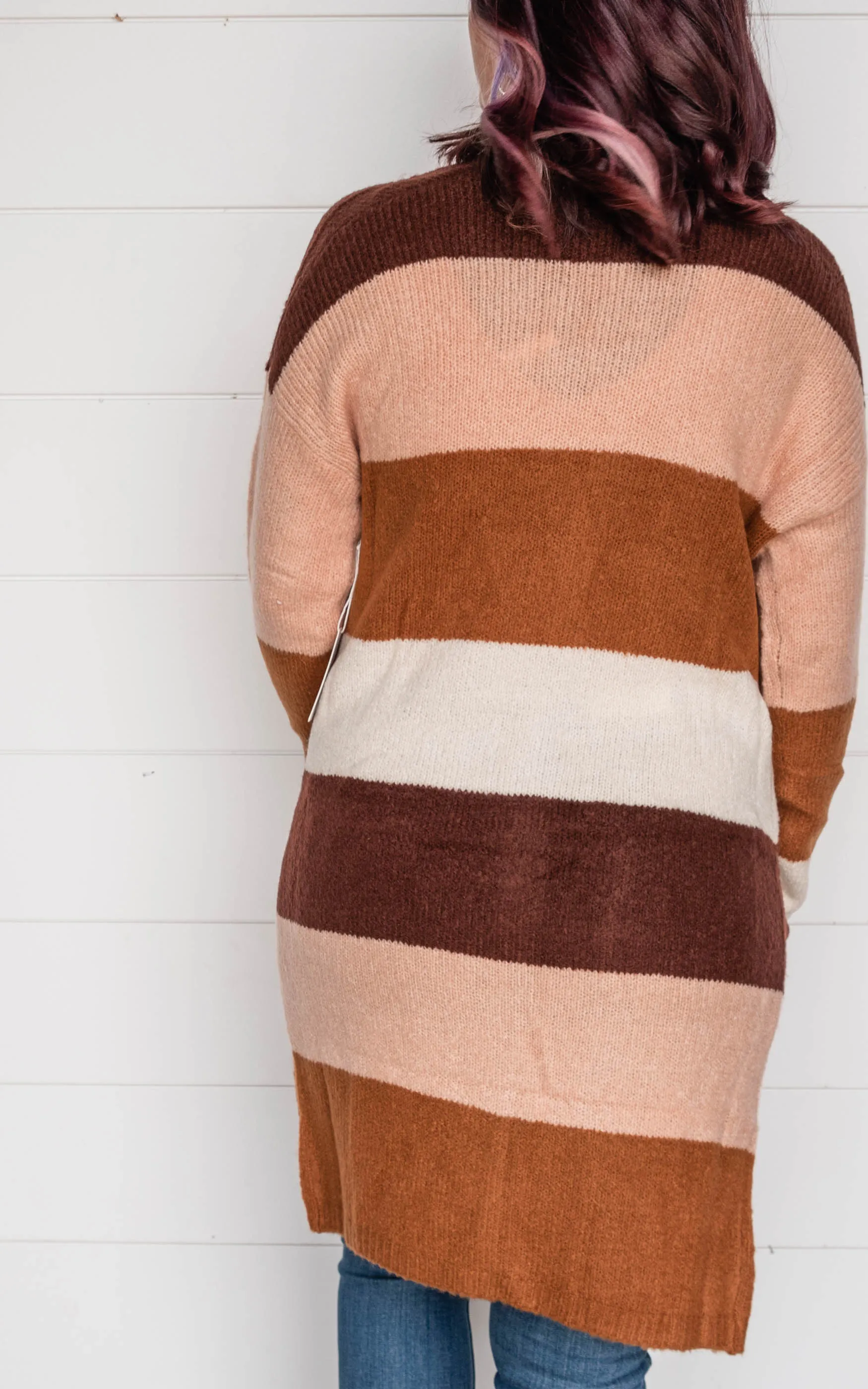 Brisk Strolls Colorblock Striped Cardigan Sepia - Final Sale