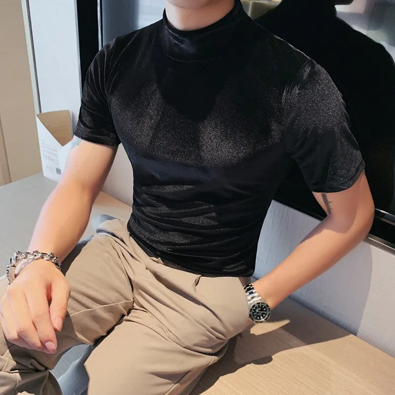 British Casual Double-sided Velvet Short Sleeve Base Tshirt