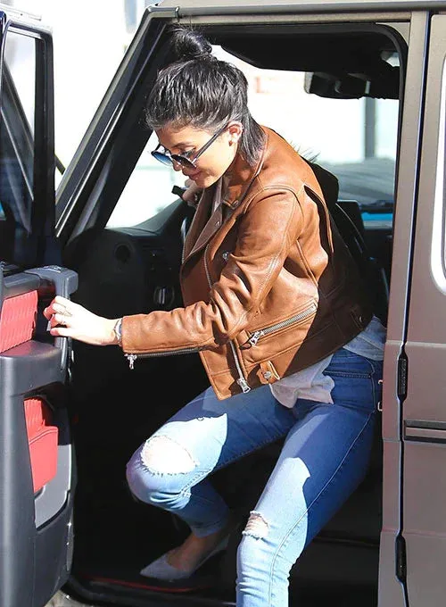 Brown Leather Jacket Worn by Kylie Jenner | Kylie Jenner Leather Jacket