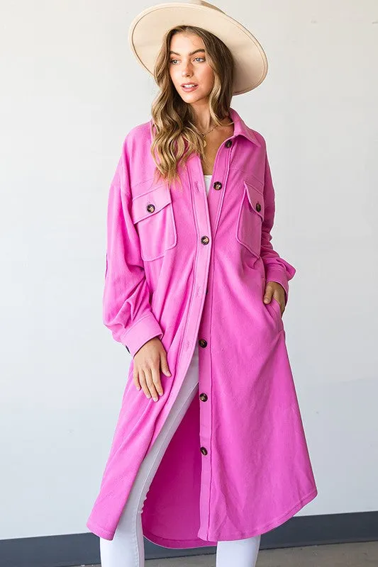Bubblegum Pink Brushed Soft Duster Length Shacket