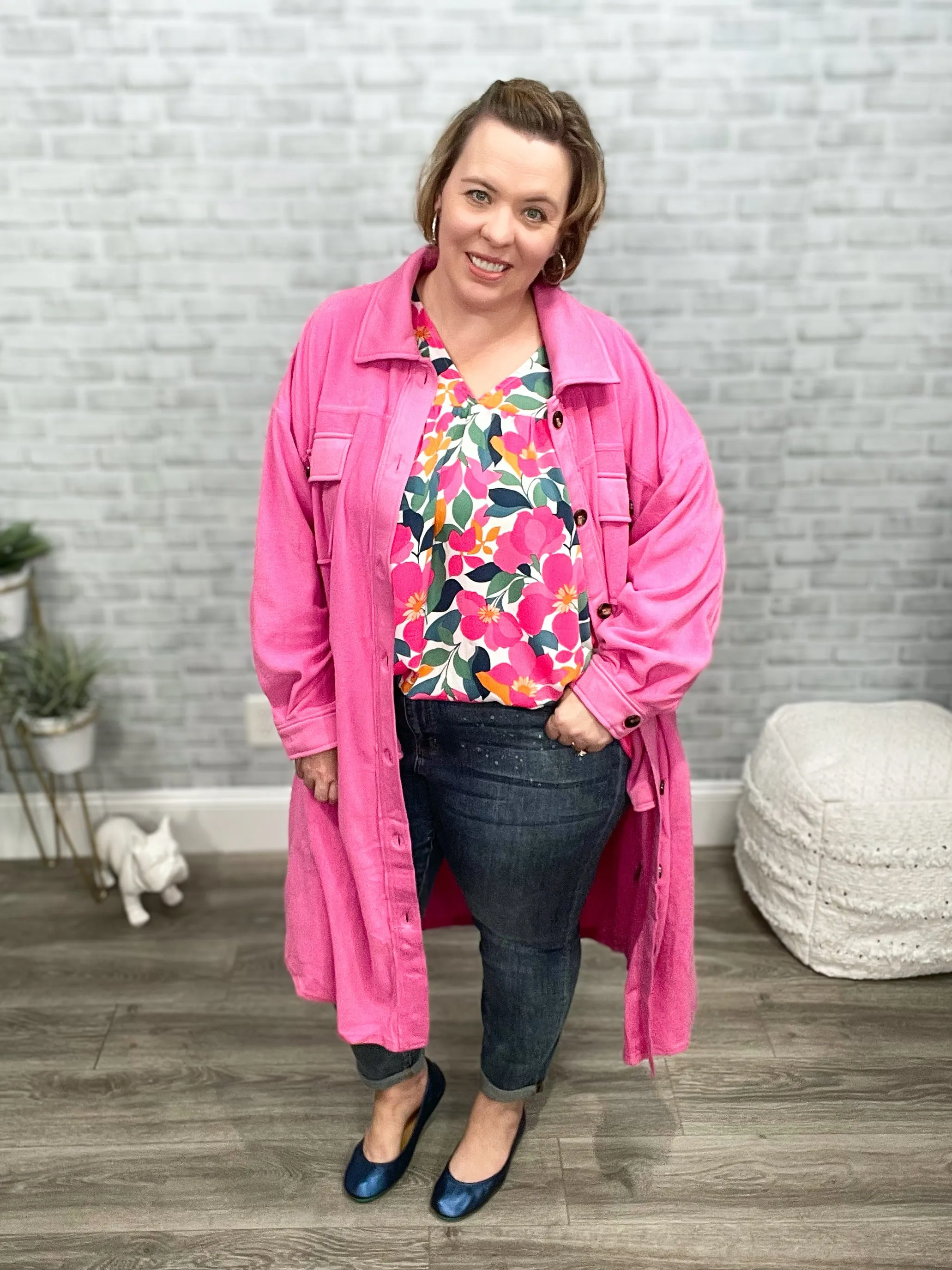 Bubblegum Pink Brushed Soft Duster Length Shacket