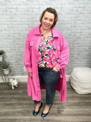 Bubblegum Pink Brushed Soft Duster Length Shacket