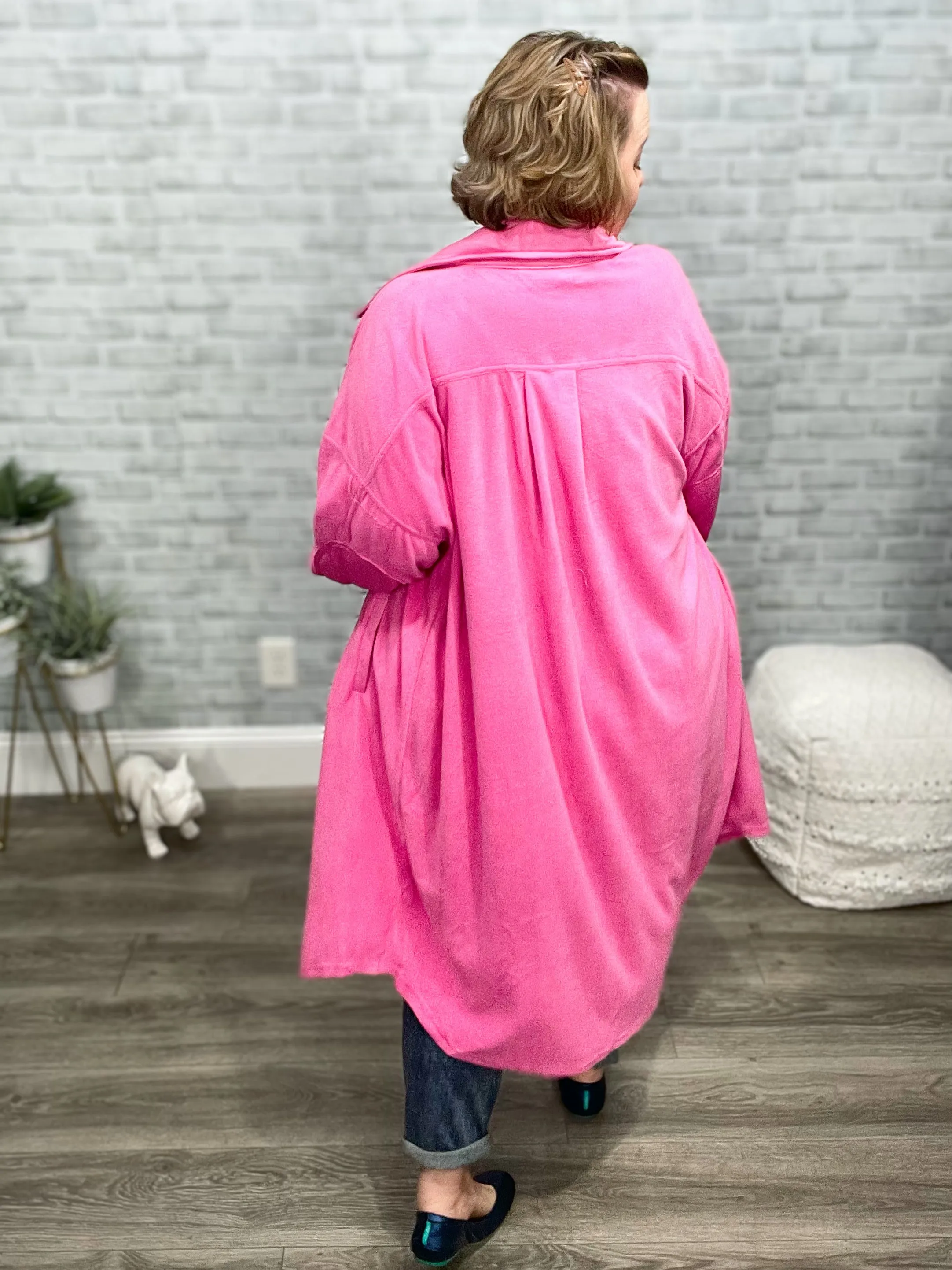 Bubblegum Pink Brushed Soft Duster Length Shacket