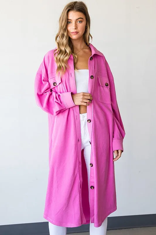 Bubblegum Pink Brushed Soft Duster Length Shacket