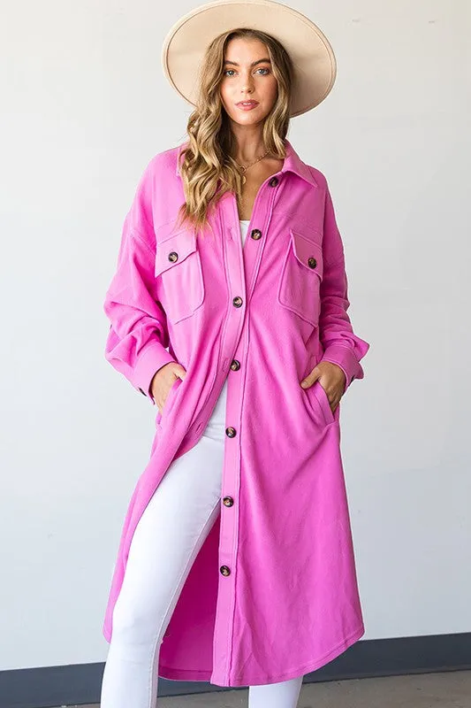Bubblegum Pink Brushed Soft Duster Length Shacket