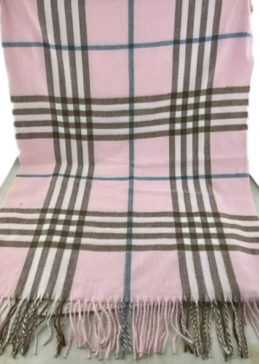 Burberry Look Plaid Wool Blend Very Soft Fringe Scarf