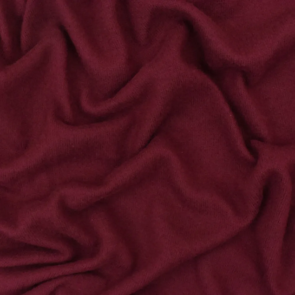 Burgundy Red Solid Stretch Poly Brushed Jersey Knit Fabric