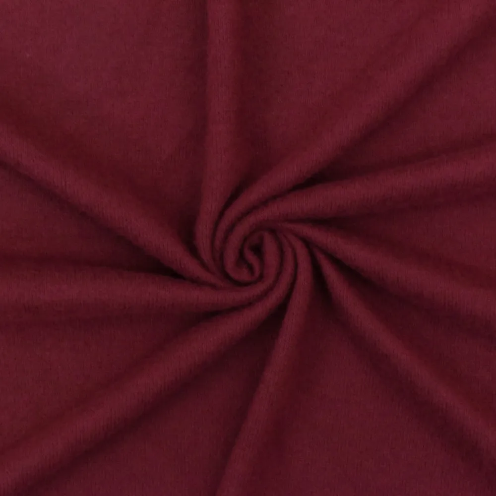Burgundy Red Solid Stretch Poly Brushed Jersey Knit Fabric