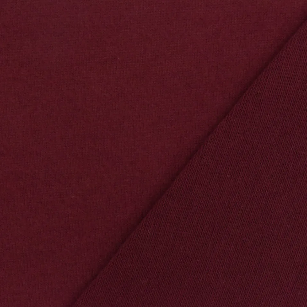 Burgundy Red Solid Stretch Poly Brushed Jersey Knit Fabric