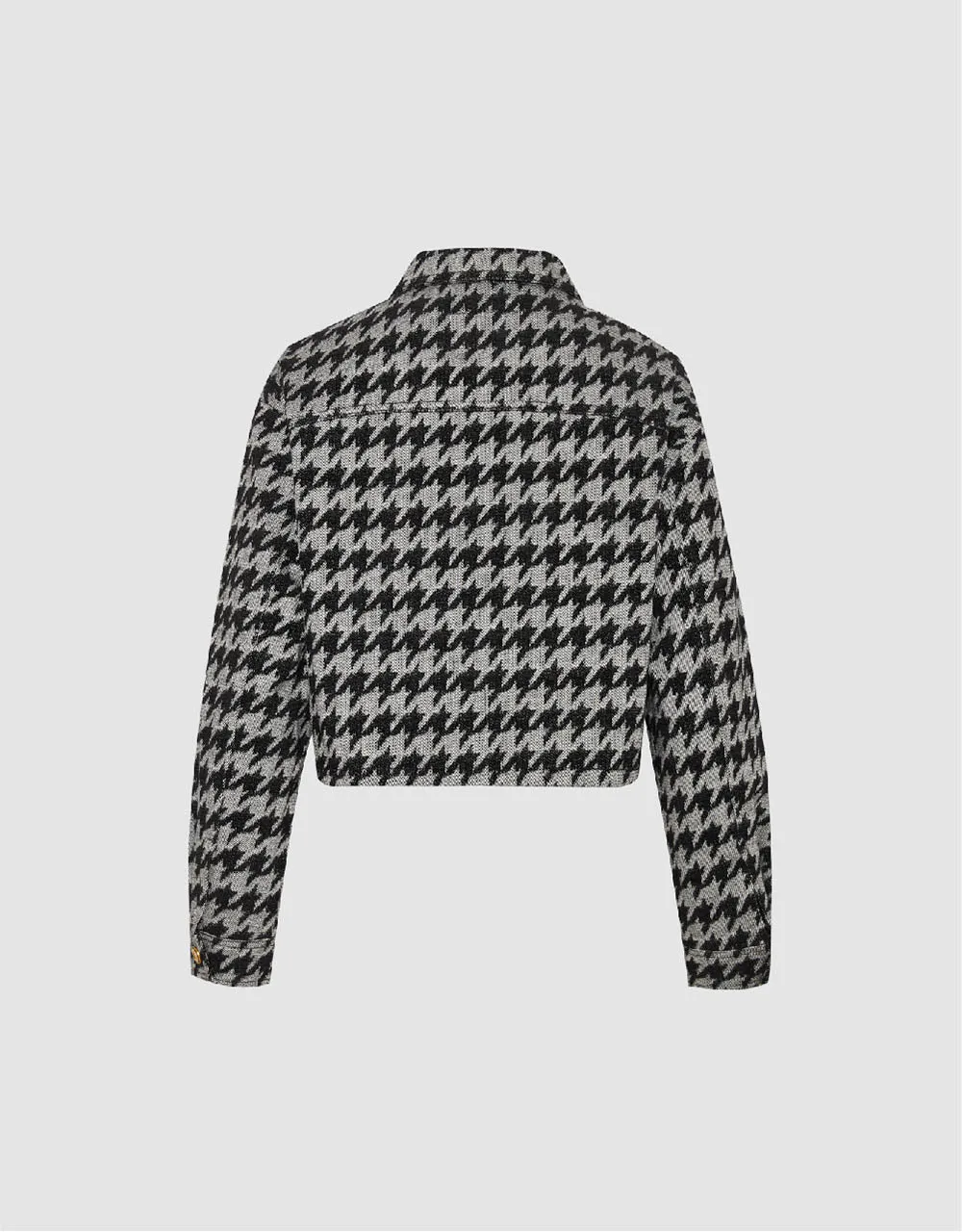 Button Up Houndstooth Denim Jacket