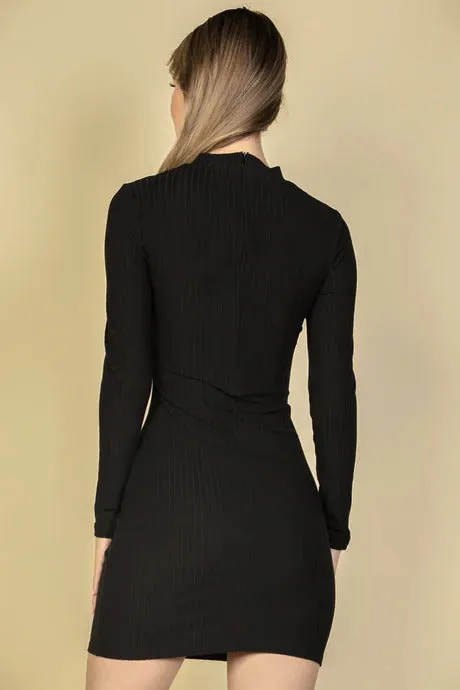 Capella | Ribbed Cut Out Front Long Sleeve Bodycon Mini Dress