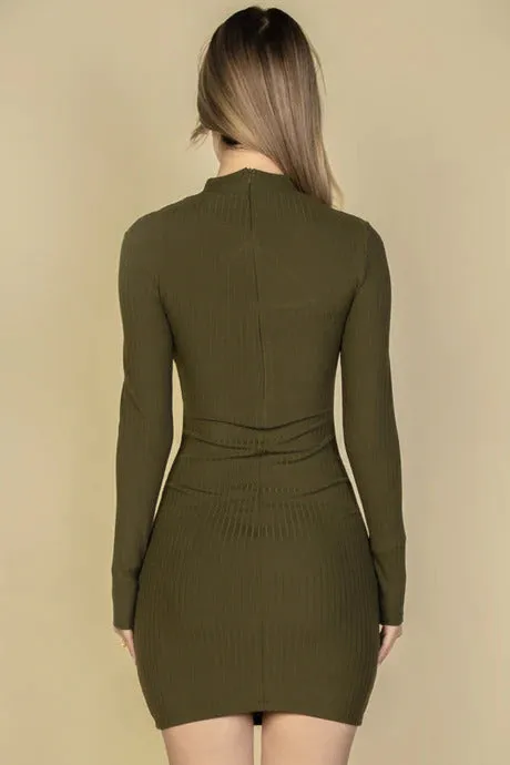 Capella | Ribbed Cut Out Front Long Sleeve Bodycon Mini Dress