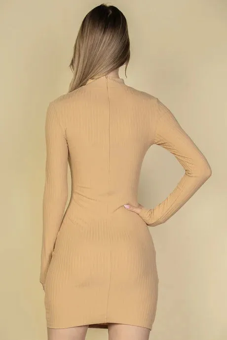 Capella | Ribbed Cut Out Front Long Sleeve Bodycon Mini Dress