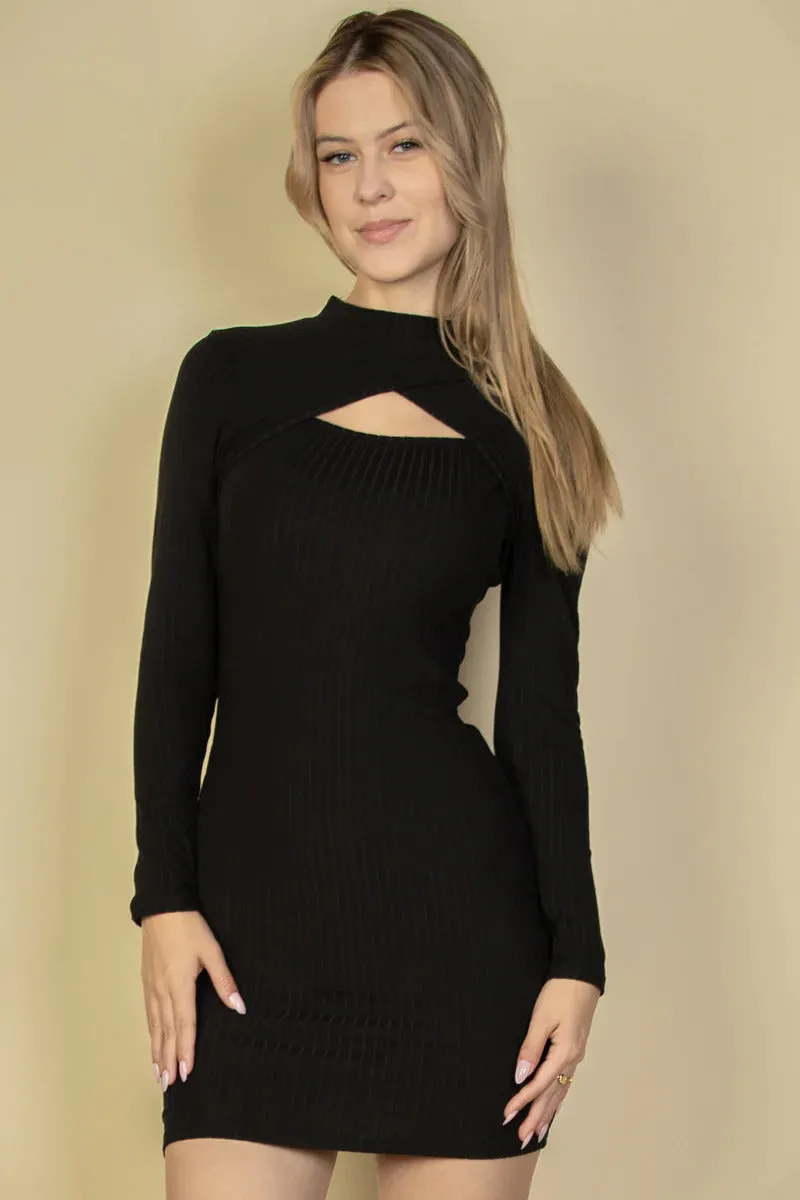 Capella | Ribbed Cut Out Front Long Sleeve Bodycon Mini Dress