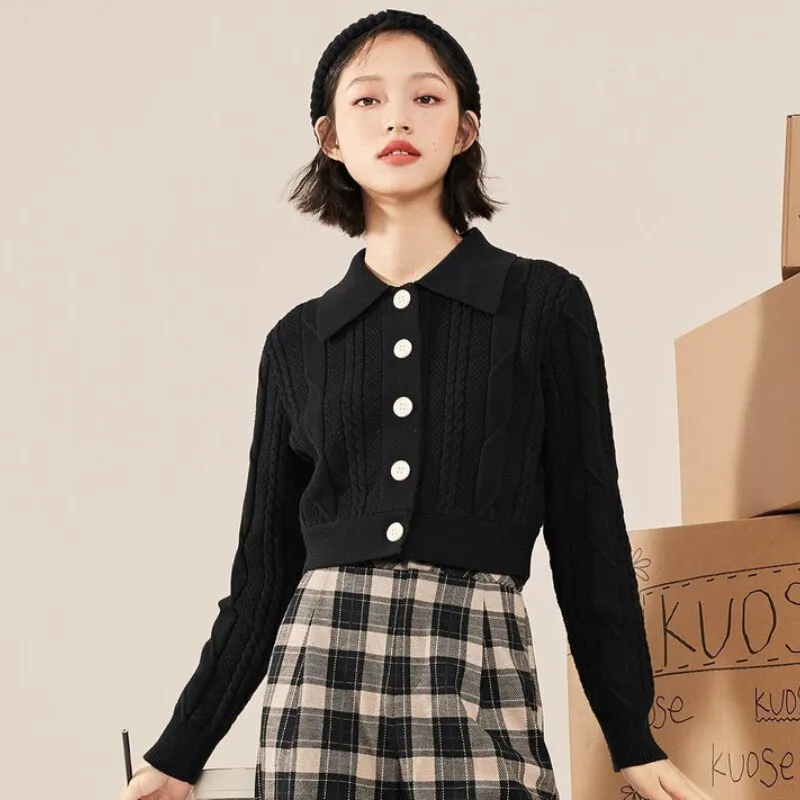 Cardigan Women Autumn New Solid Vintage Slim Single Breasted All match