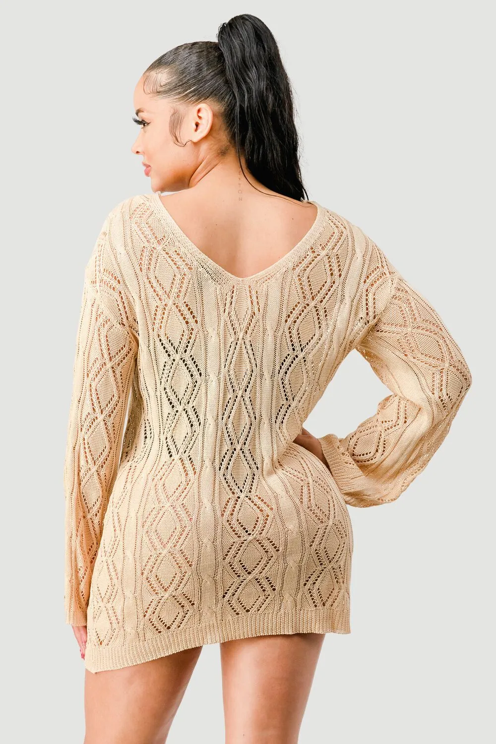 CHIC CROCHET SEE-THRU DRAWSTRING MINI DRESS