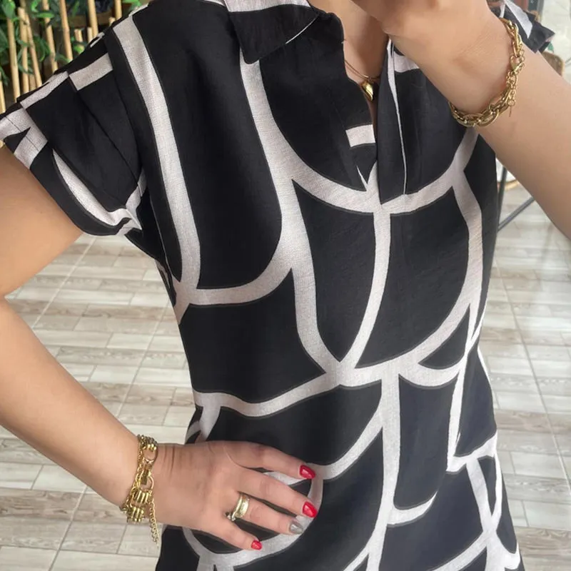Chic Geometric Pattern V-Neck Dress