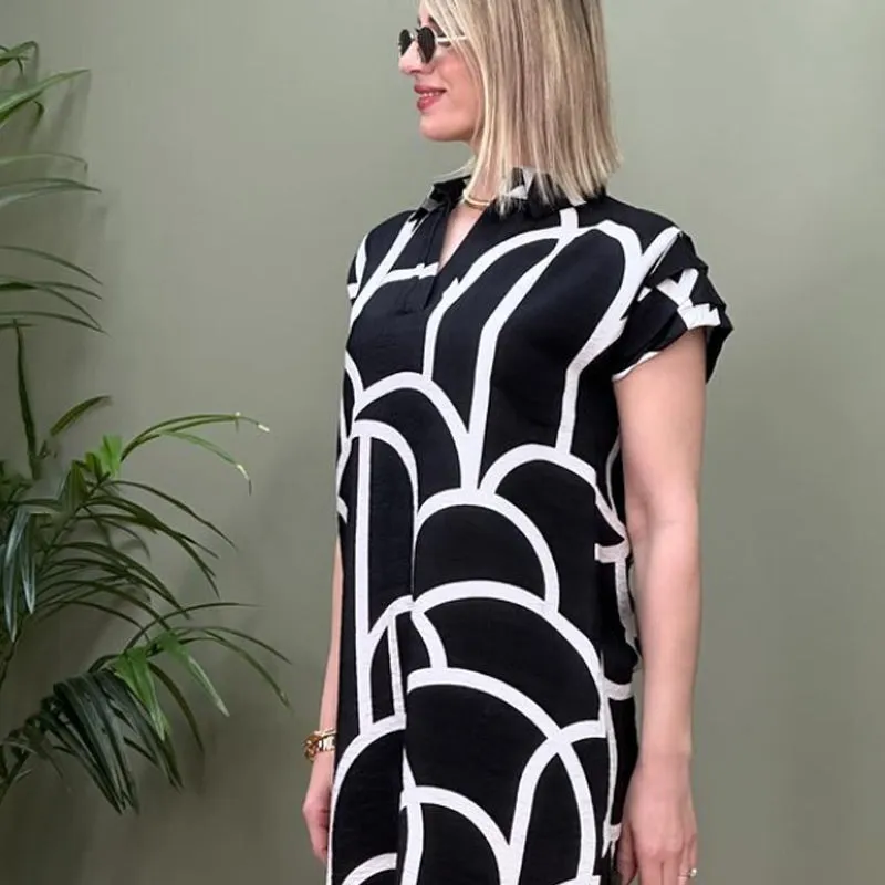 Chic Geometric Pattern V-Neck Dress