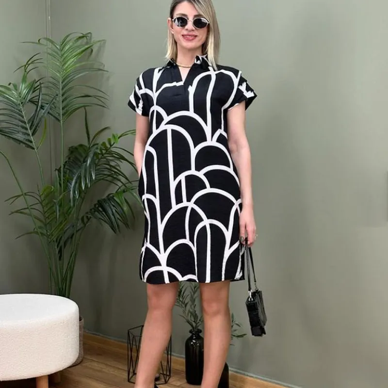 Chic Geometric Pattern V-Neck Dress