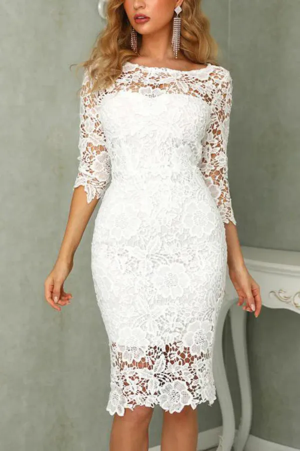 Chic Ivory Long Sleeves Knee Length Lace Homecoming Dresses PFH0467