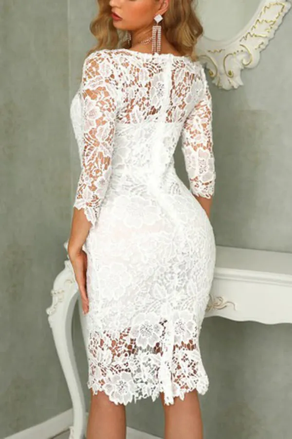 Chic Ivory Long Sleeves Knee Length Lace Homecoming Dresses PFH0467
