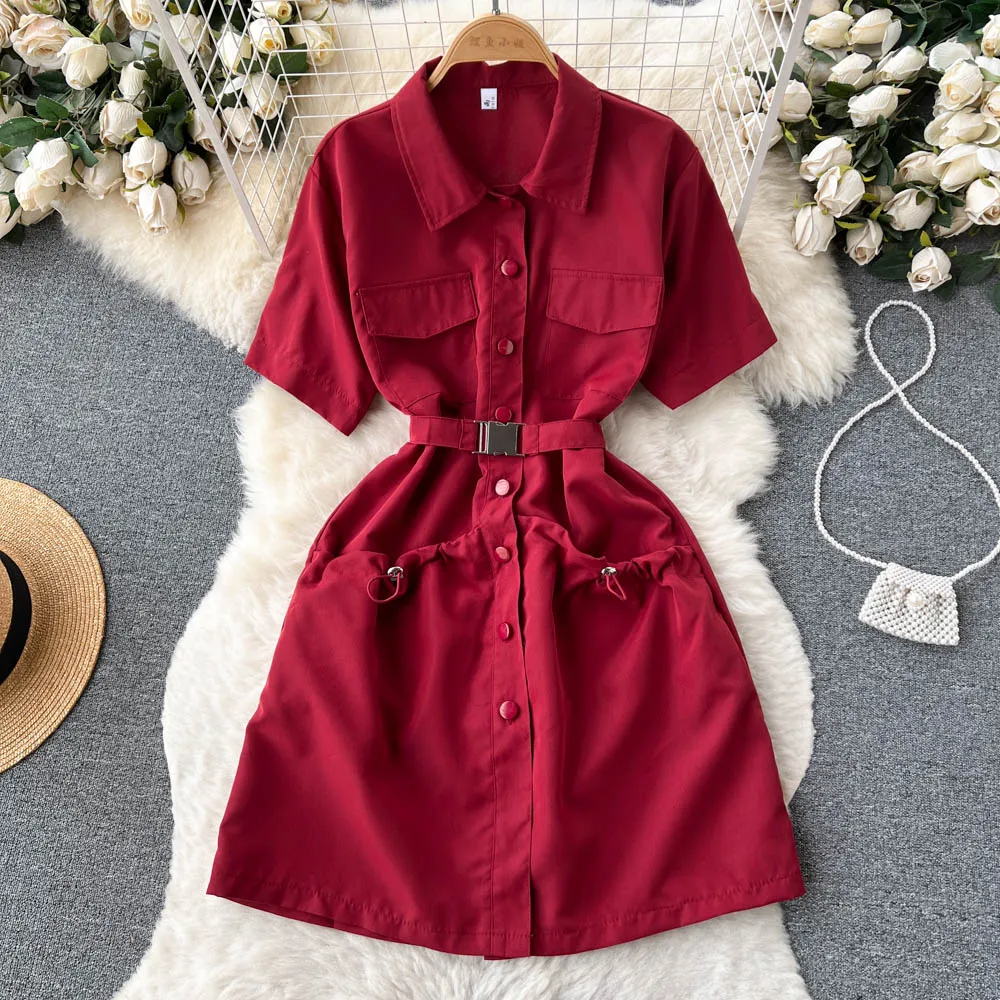 Chic Solid Color Shirt Dress