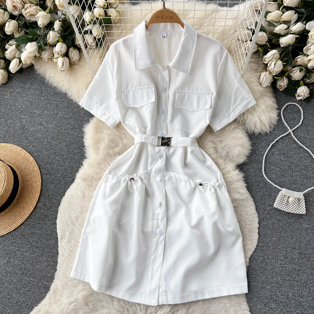 Chic Solid Color Shirt Dress