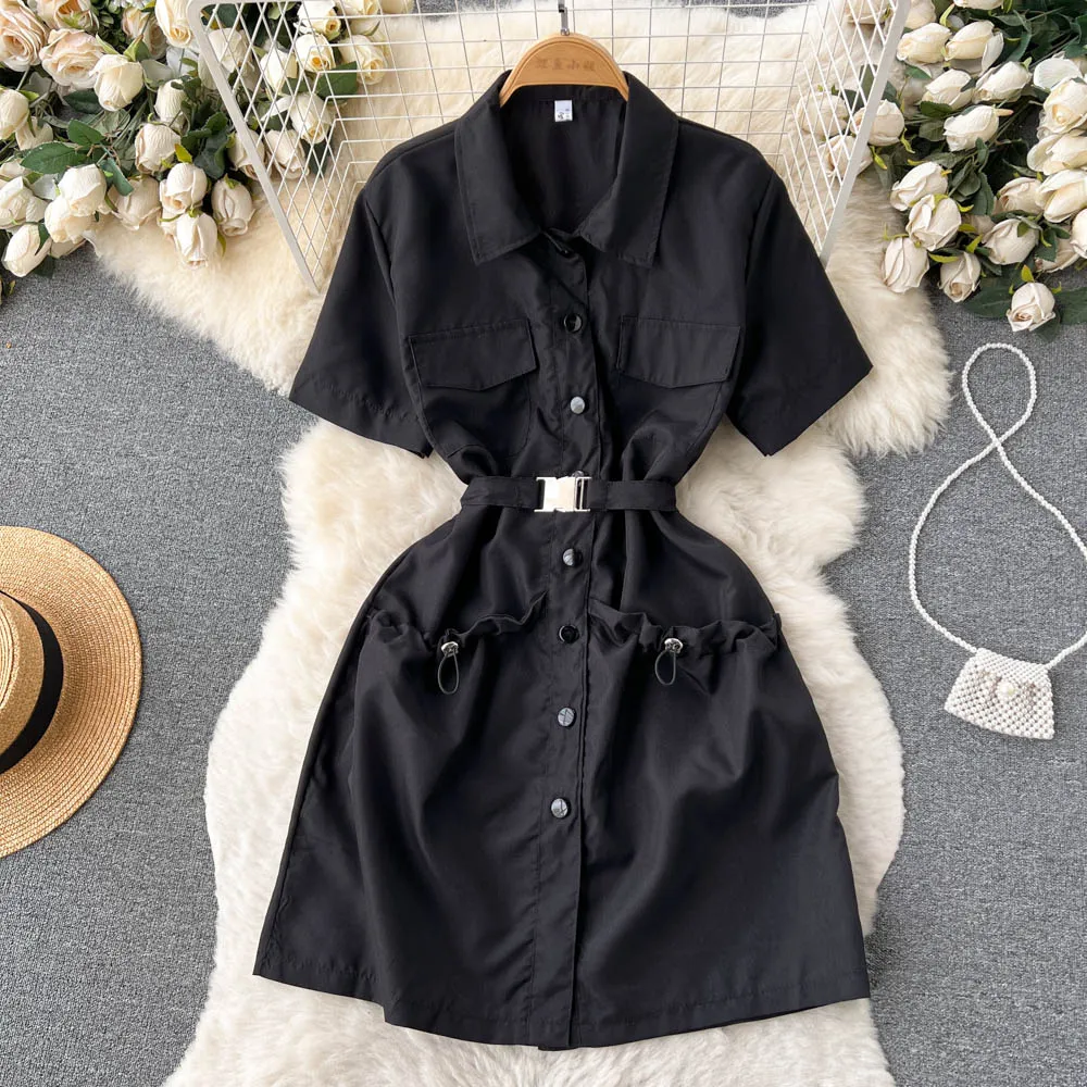 Chic Solid Color Shirt Dress