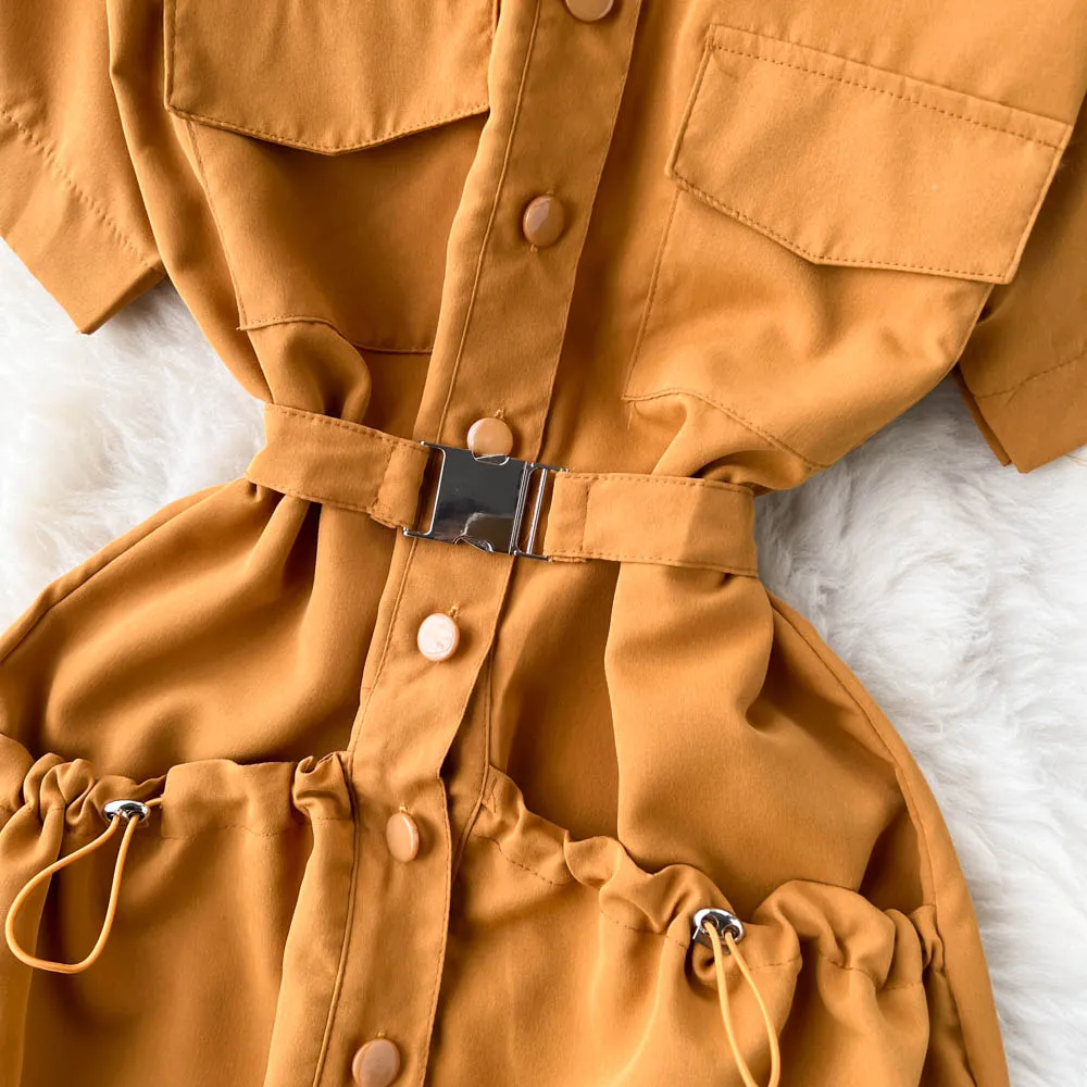 Chic Solid Color Shirt Dress
